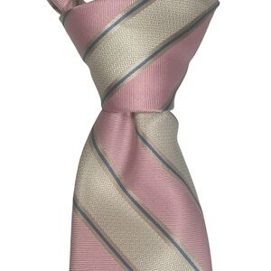 Saddlebred Men's Neck Tie Pink White Stripe Office Business Wedding Guest Easter